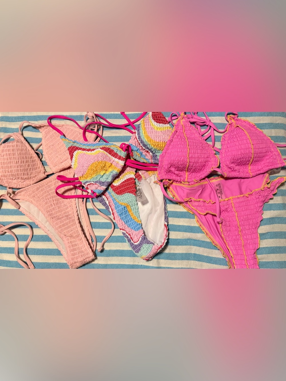 Lot of 3 Small Bikinis PINK Textured